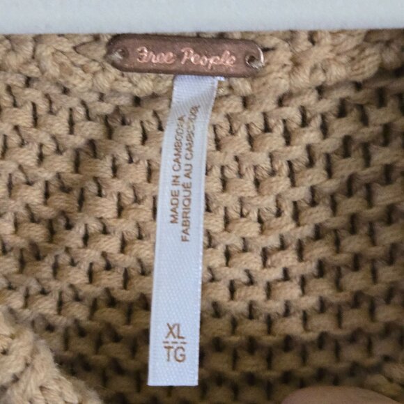 Free People Dream Mixed CableKnit Desert Classic Camel Oversized Sweater Size XL - Picture 12 of 13